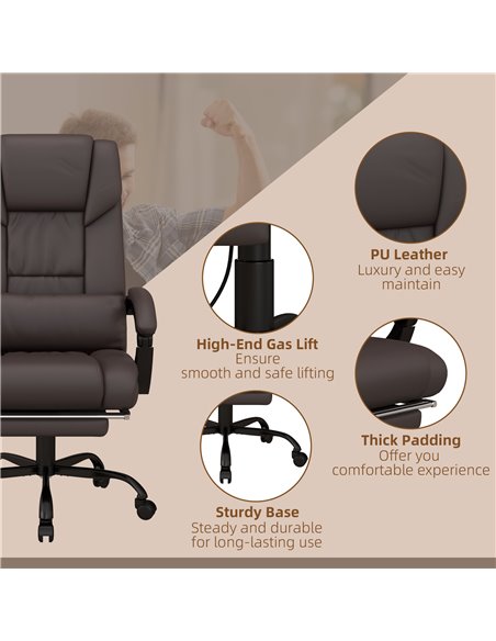Vinsetto 6-Point PU Leather Massage Office Chair with Footrest, Remote, Brown - pic 23485 | FastDaddyshop