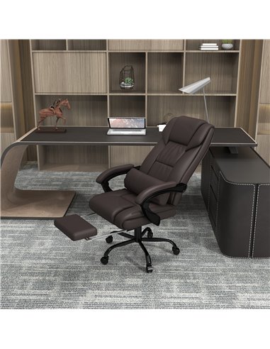 Vinsetto 6-Point PU Leather Massage Office Chair with Footrest, Remote, Brown