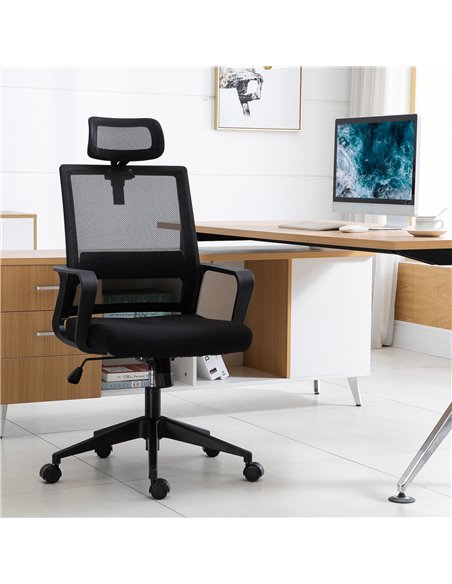 HOMCOM Mesh Swivel Office Chair with Lumbar Support, High Back, Adjustable Height, Black - pic 23497 | FastDaddyshop