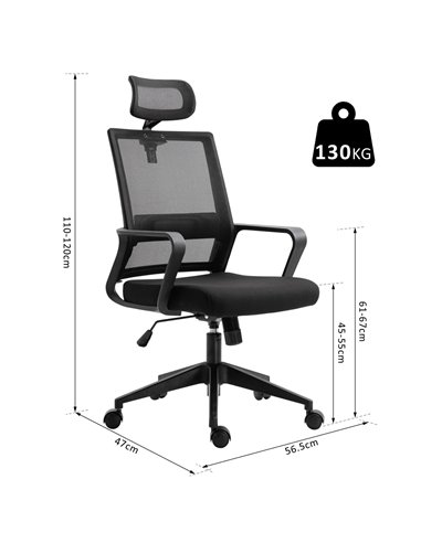 HOMCOM Mesh Swivel Office Chair with Lumbar Support, High Back, Adjustable Height, Black