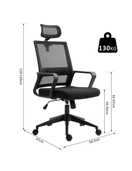 HOMCOM Mesh Swivel Office Chair with Lumbar Support, High Back, Adjustable Height, Black - pic 23498 | FastDaddyshop