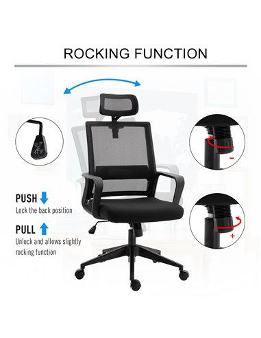 HOMCOM Mesh Swivel Office Chair with Lumbar Support, High Back, Adjustable Height, Black
