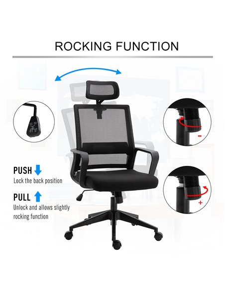 HOMCOM Mesh Swivel Office Chair with Lumbar Support, High Back, Adjustable Height, Black - pic 23499 | FastDaddyshop