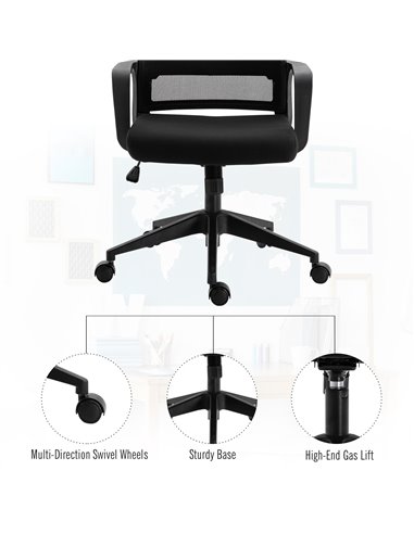 HOMCOM Mesh Swivel Office Chair with Adjustable Headrest, Lumbar Support, Home Task High Back Chair Adjustable Height, Black