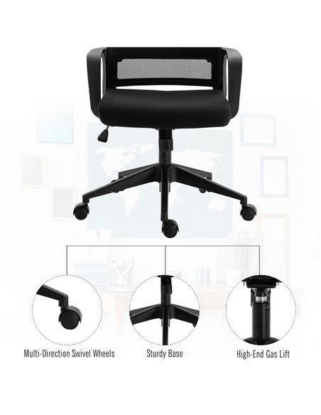 HOMCOM Mesh Swivel Office Chair with Adjustable Headrest, Lumbar Support, Home Task High Back Chair Adjustable Height, Black - pic 23500 | FastDaddyshop