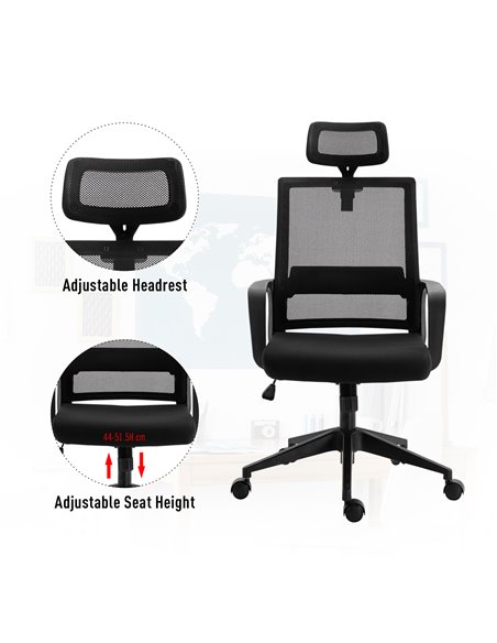 HOMCOM Mesh Swivel Office Chair with Adjustable Headrest, Lumbar Support, Home Task High Back Chair Adjustable Height, Black - pic 23501 | FastDaddyshop