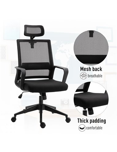 HOMCOM Mesh Swivel Office Chair with Adjustable Headrest, Lumbar Support, Home Task High Back Chair Adjustable Height, Black