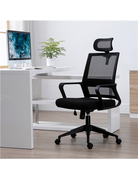 HOMCOM Mesh Swivel Office Chair with Adjustable Headrest, Lumbar Support, Home Task High Back Chair Adjustable Height, Black - pic 23504 | FastDaddyshop