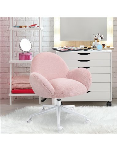 HOMCOM Fluffy Leisure Office Chair with High Back, Armrest, Wheels, Pink