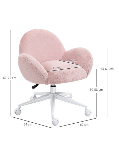 HOMCOM Fluffy Leisure Office Chair with High Back, Armrest, Wheels, Pink - pic 23507 | FastDaddyshop