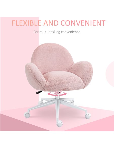 HOMCOM Fluffy Leisure Chair Office Chair with High Back and Armrest for Home Bedroom Living Room with Wheels, Pink - pic 23509 | FastDaddyshop