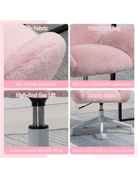 HOMCOM Fluffy Leisure Chair Office Chair with High Back and Armrest for Home Bedroom Living Room with Wheels, Pink - pic 23510 | FastDaddyshop