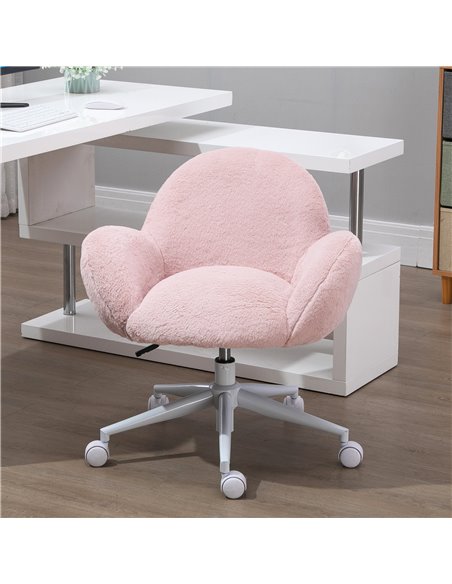 HOMCOM Fluffy Leisure Chair Office Chair with High Back and Armrest for Home Bedroom Living Room with Wheels, Pink - pic 23511 | FastDaddyshop