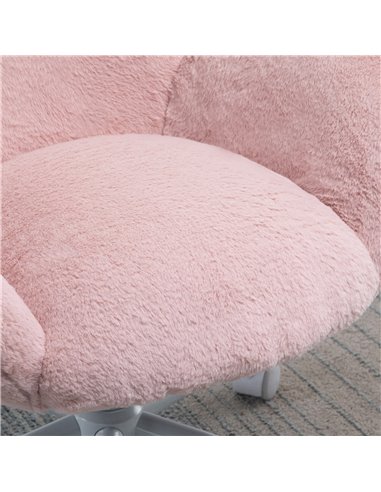 HOMCOM Fluffy Leisure Chair Office Chair with High Back and Armrest for Home Bedroom Living Room with Wheels, Pink