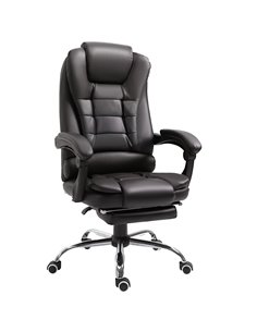 HOMCOM PU Leather Executive Office Chair with High Back, Retractable Footrest, Brown