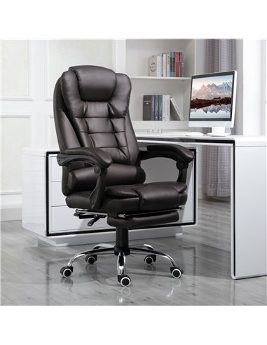 HOMCOM PU Leather Executive Office Chair with High Back, Retractable Footrest, Brown