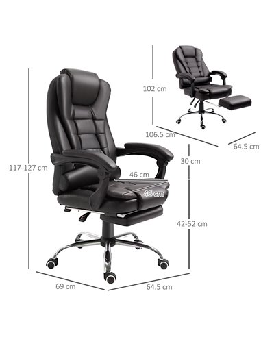 HOMCOM PU Leather Executive Office Chair with High Back, Retractable Footrest, Brown