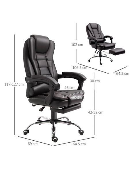 HOMCOM PU Leather Executive Office Chair with High Back, Retractable Footrest, Brown - pic 23516 | FastDaddyshop