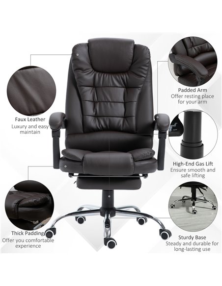 HOMCOM PU Leather Executive Office Chair with High Back, Retractable Footrest, Brown - pic 23517 | FastDaddyshop