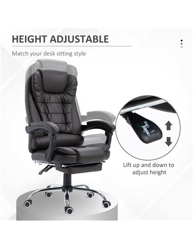 HOMCOM PU Leather Executive Office Chair with High Back, Retractable Footrest, Brown