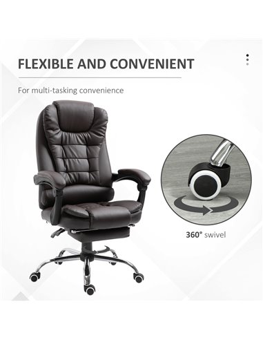 HOMCOM PU Leather Executive Office Chair with High Back, Retractable Footrest, Brown