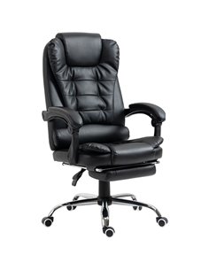 HOMCOM PU Leather Home Office Chair with Reclining Backrest, Retractable Footrest, Black