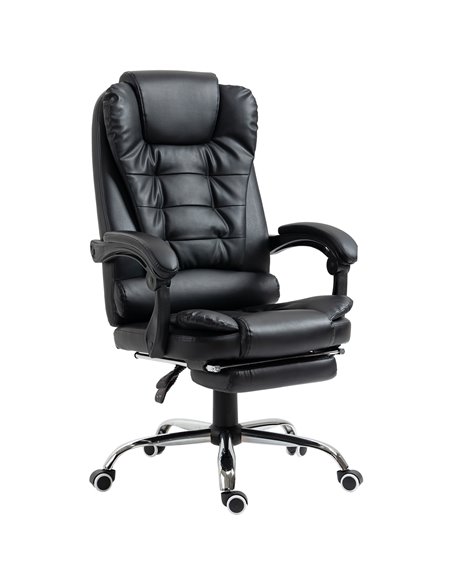 HOMCOM PU Leather Home Office Chair with Reclining Backrest, Retractable Footrest, Black - pic 23523 | FastDaddyshop