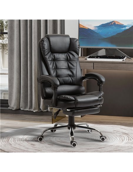 HOMCOM PU Leather Home Office Chair with Reclining Backrest, Retractable Footrest, Black - pic 23524 | FastDaddyshop