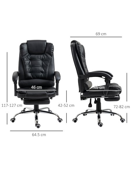 HOMCOM PU Leather Home Office Chair with Reclining Backrest, Retractable Footrest, Black - pic 23525 | FastDaddyshop