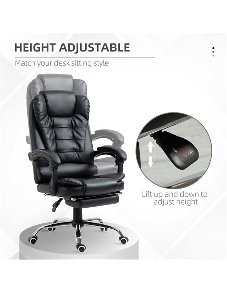 HOMCOM PU Leather Home Office Chair with Reclining Backrest, Retractable Footrest, Black - pic 23526 | FastDaddyshop