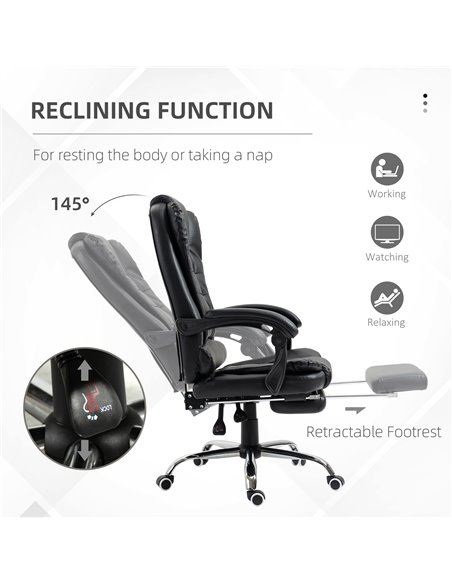 HOMCOM PU Leather Home Office Chair with Reclining Backrest, Retractable Footrest, Black - pic 23527 | FastDaddyshop