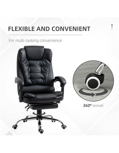 HOMCOM PU Leather Home Office Chair with Reclining Backrest, Retractable Footrest, Black
