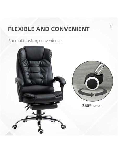 HOMCOM PU Leather Home Office Chair with Reclining Backrest, Retractable Footrest, Black - pic 23528 | FastDaddyshop
