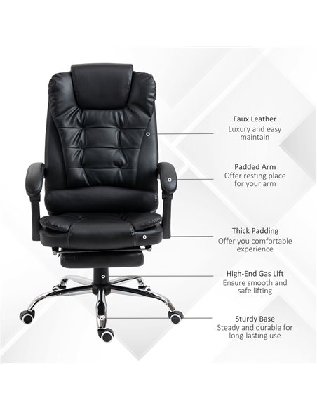 HOMCOM PU Leather Home Office Chair with Reclining Backrest, Retractable Footrest, Black - pic 23529 | FastDaddyshop