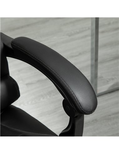 HOMCOM PU Leather Home Office Chair with Reclining Backrest, Retractable Footrest, Black