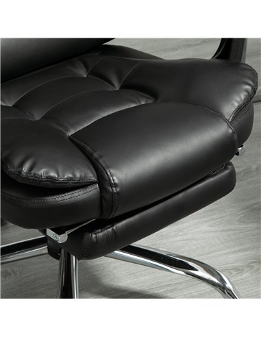 HOMCOM PU Leather Home Office Chair with Reclining Backrest, Retractable Footrest, Black