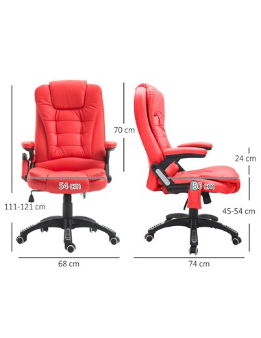 HOMCOM PU Leather Executive Office Chair with Massage and Heat, High Back, Red
