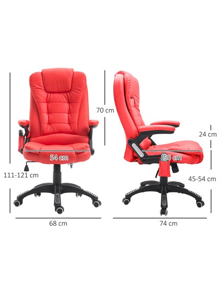 HOMCOM PU Leather Executive Office Chair with Massage and Heat, High Back, Red - pic 23534 | FastDaddyshop