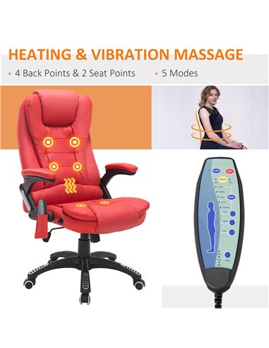 HOMCOM PU Leather Executive Office Chair with Massage and Heat, High Back, Red
