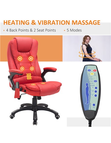 HOMCOM PU Leather Executive Office Chair with Massage and Heat, High Back, Red - pic 23535 | FastDaddyshop