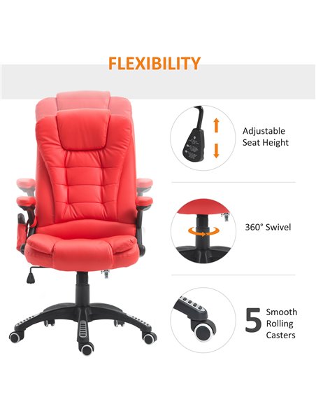 HOMCOM PU Leather Executive Office Chair with Massage and Heat, High Back, Red - pic 23536 | FastDaddyshop