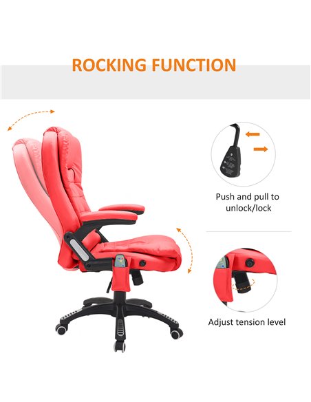 HOMCOM PU Leather Executive Office Chair with Massage and Heat, High Back, Red - pic 23537 | FastDaddyshop