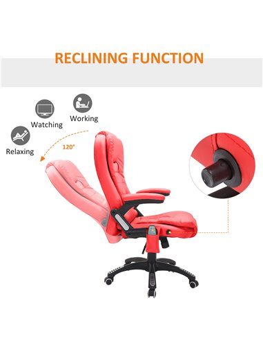 HOMCOM PU Leather Executive Office Chair with Massage and Heat, High Back, Red