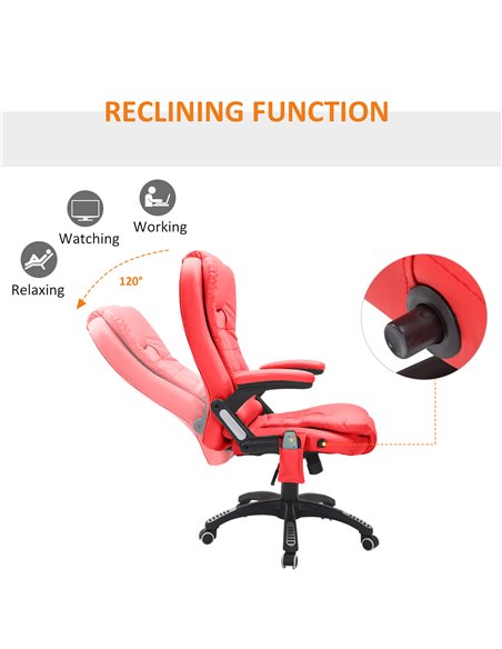 HOMCOM PU Leather Executive Office Chair with Massage and Heat, High Back, Red - pic 23538 | FastDaddyshop