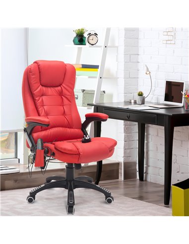 HOMCOM PU Leather Executive Office Chair with Massage and Heat, High Back, Red