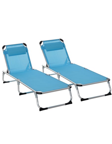 Outsunny 2 Pieces 5-Level Adjustable Foldable Sun Lounger with Pillow, Blue - pic 23541 | FastDaddyshop