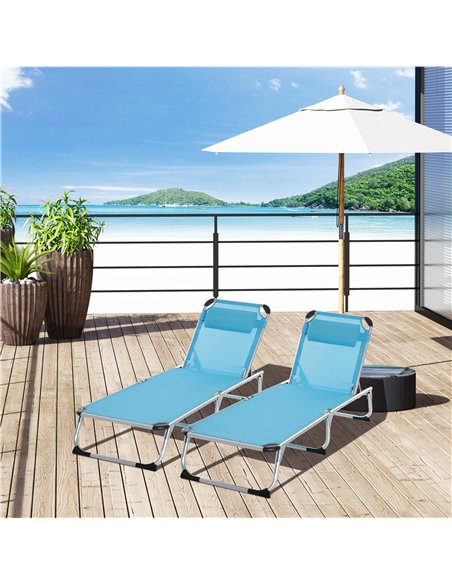 Outsunny 2 Pieces 5-Level Adjustable Foldable Sun Lounger with Pillow, Blue - pic 23542 | FastDaddyshop