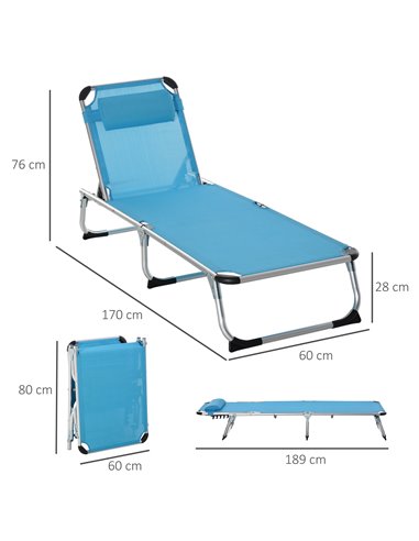 Outsunny 2 Pieces 5-Level Adjustable Foldable Sun Lounger with Pillow, Blue