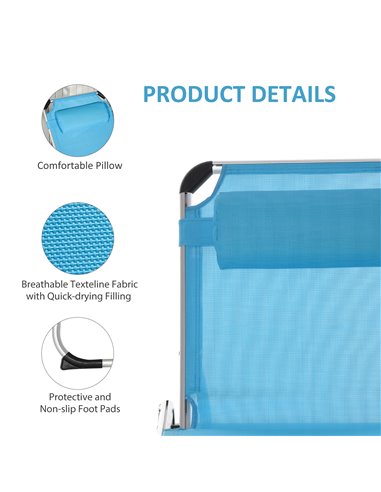 Outsunny 2 Pieces 5-Level Adjustable Foldable Sun Lounger with Pillow, Blue