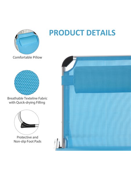 Outsunny 2 Pieces 5-Level Adjustable Foldable Sun Lounger with Pillow, Blue - pic 23546 | FastDaddyshop